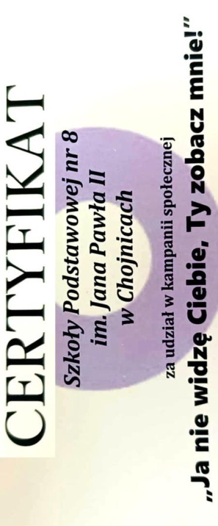 Certyfikat dla SP8 za udział w kampanii społecznej